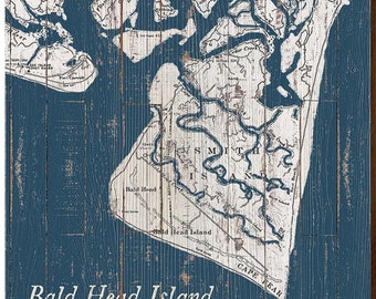 Bald Head Island, North Carolina Map Wooden Sign | Wall Art Print on Real Wood