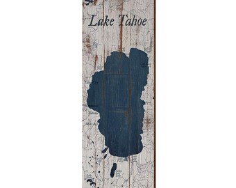 Lake Tahoe, California Shabby Map Wooden Sign | Wall Art Print on Real Wood