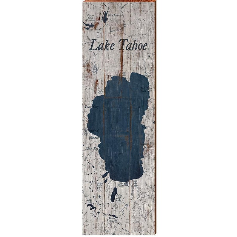 Lake Tahoe, California Shabby Map Wooden Sign Wall Art Print on Real Wood image 1