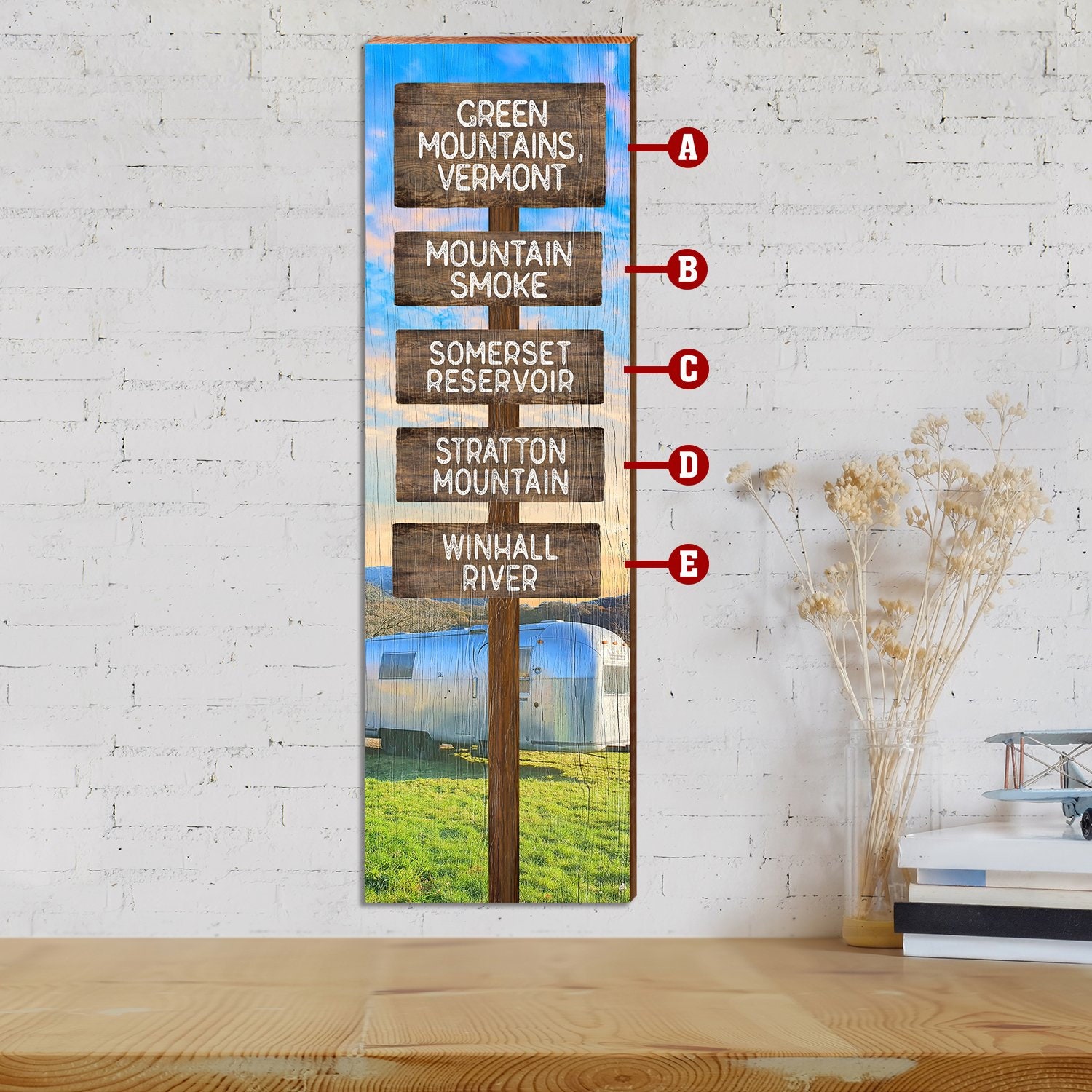 Customizable Rustic Cabin Lodge Home Decor Personalized Mountain Directional Wood Sign Wall Art Print on Real Wood