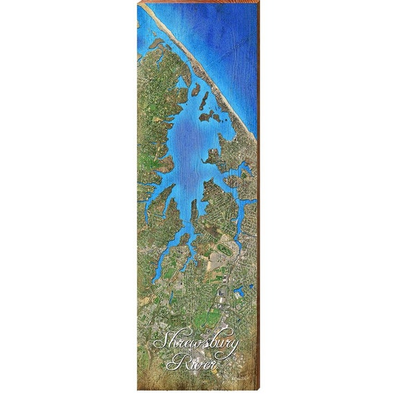 Shrewsbury River Map Home Decor Art Print on Real Wood Etsy