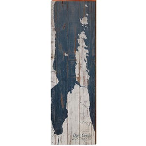 Door County, Wisconsin Shabby Map | Wall Art Print on Real Wood