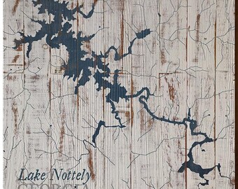 Lake Nottely, Georgia Map Wooden Sign | Wall Art Print on Real Wood