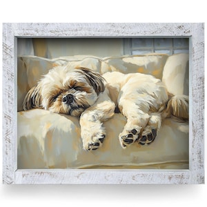 Sleepy Shih Tzu | Real Wood Framed Wall Art Print image 1