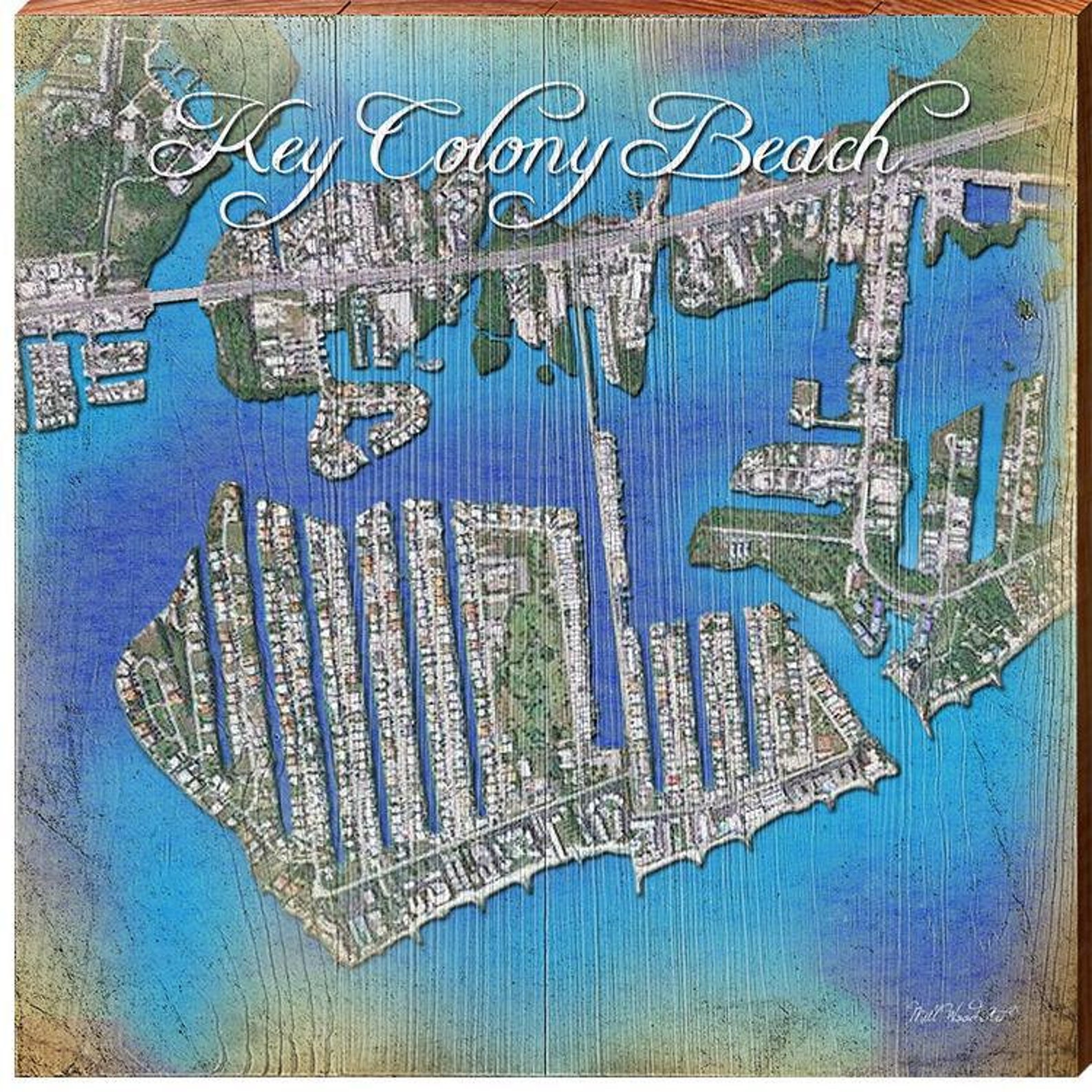 Key Colony Beach Florida Map Wall Art Print on Real Wood Etsy