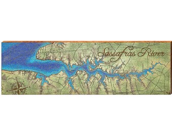 Sassafras River, Maryland Map Wooden Sign | Wall Art Print on Real Wood