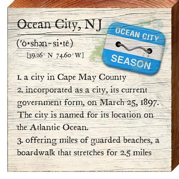 Ocean City New Jersey Definition Wall Art Print on Real Etsy