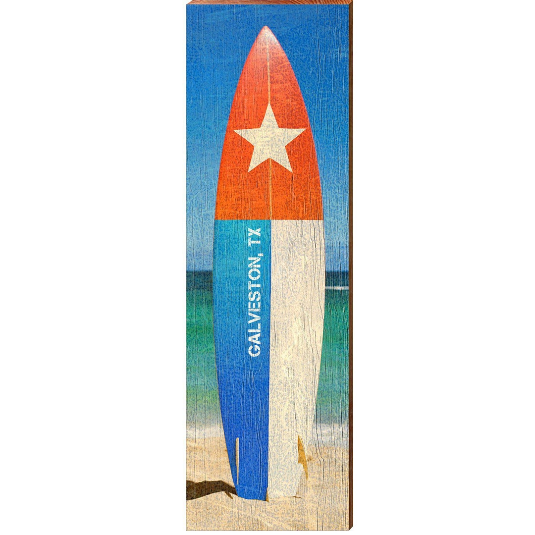 Galveston, TX Surfboard Wall Art Print on Real Wood Etsy
