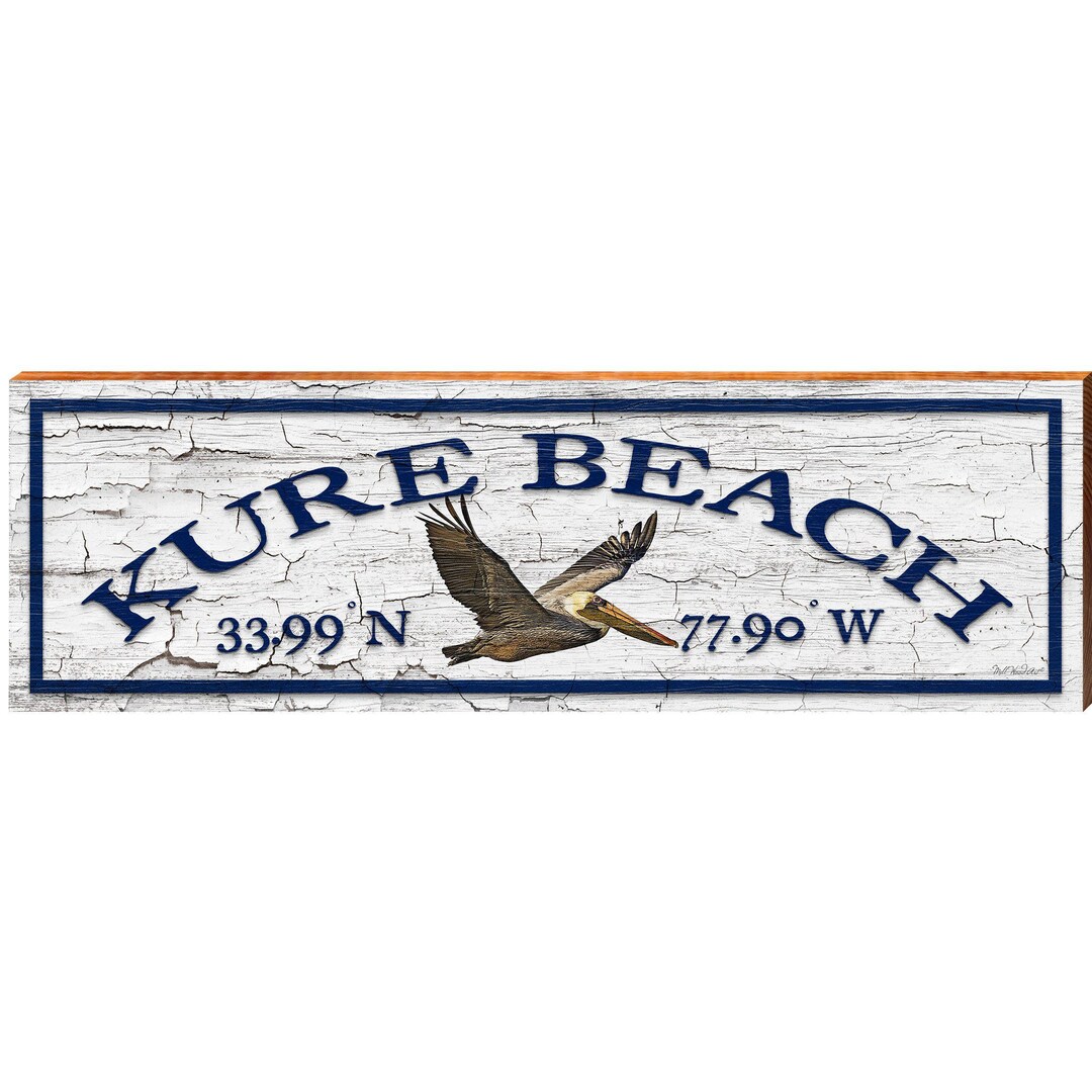 Kure Beach North Carolina Pelican Latitude Longitude Wooden Etsy