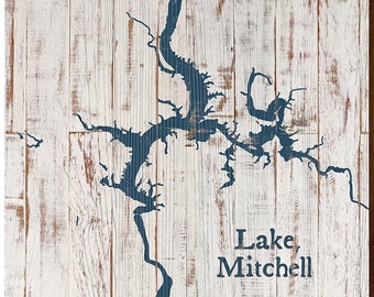 Mitchell Lake, Alabama Map Wooden Sign | Wall Art Print on Real Wood