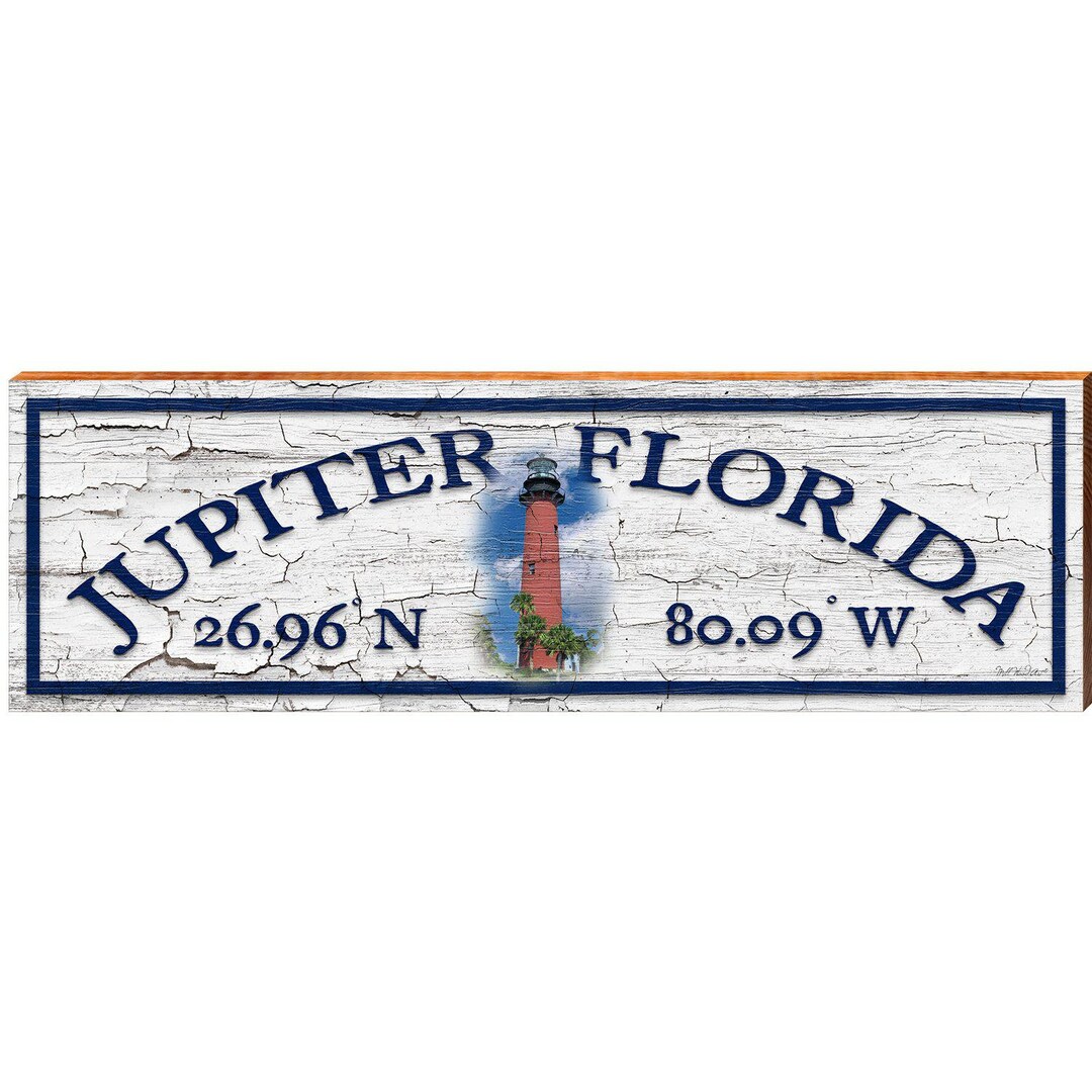 Jupiter Florida Jupiter Lighthouse Shabby Latitude Longitude Wall Art Print on Real Wood Etsy