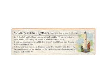 St. George Island Lighthouse, Florida Definition Wooden Sign | Wall Art Print on Real Wood