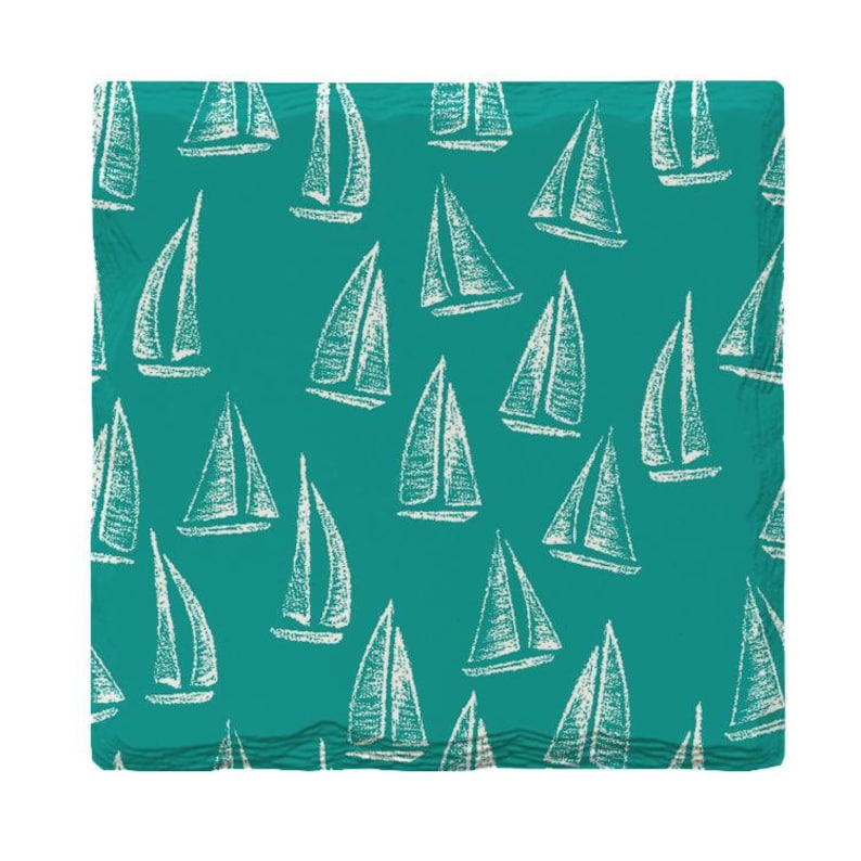 Teal Sailboat Pattern Drink Coaster Set