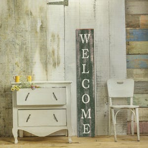 Farmhouse Welcome Sign Green | Wall Art Print on Real Wood