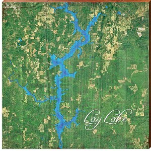 Lay Lake, Alabama Mapa Placa de madeira | Impressão de arte de parede em madeira real