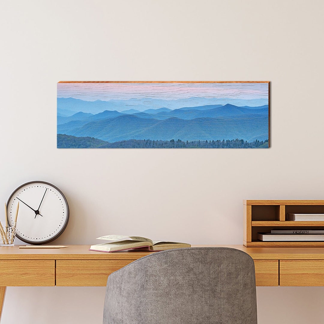 Blue Ridge Mountains Wall Art Print on Real Wood Rustic Etsy