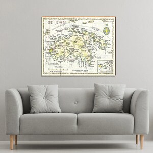 Mapa clássico de Howard Handlen em St. John, Ilhas Virgens dos EUA | Impressão de arte de parede em madeira real