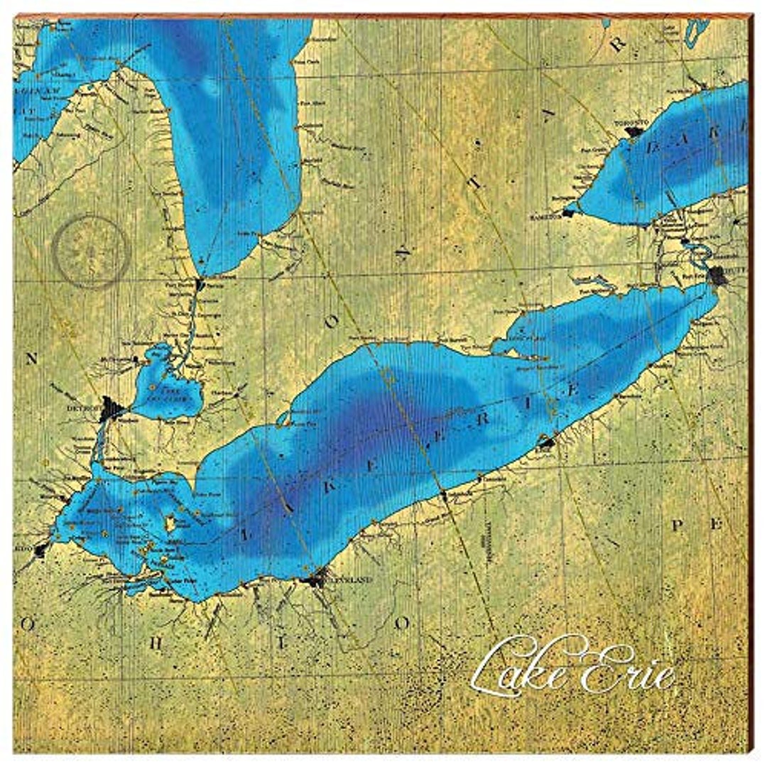 Lake Erie Map Home Decor Art Print on Real Wood Etsy