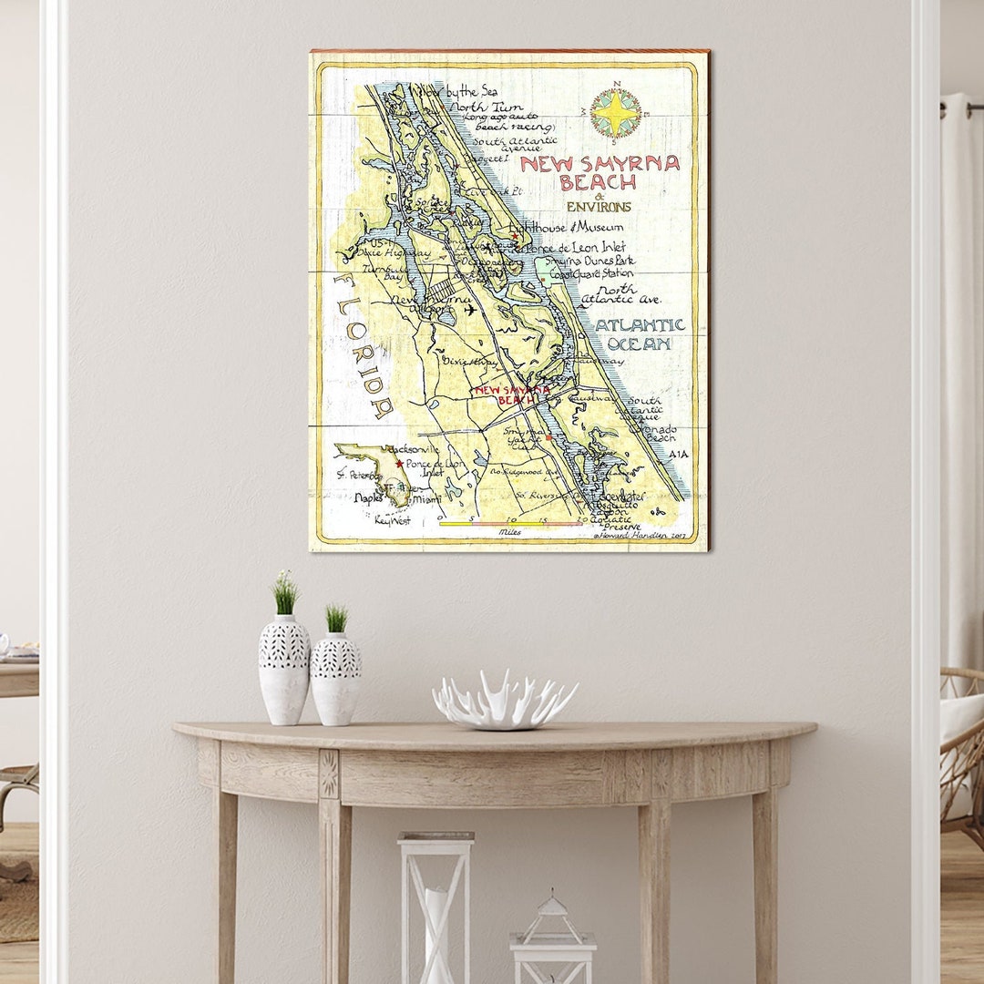 New Smyrna Beach Florida Classical Map Wall Art Print on Etsy