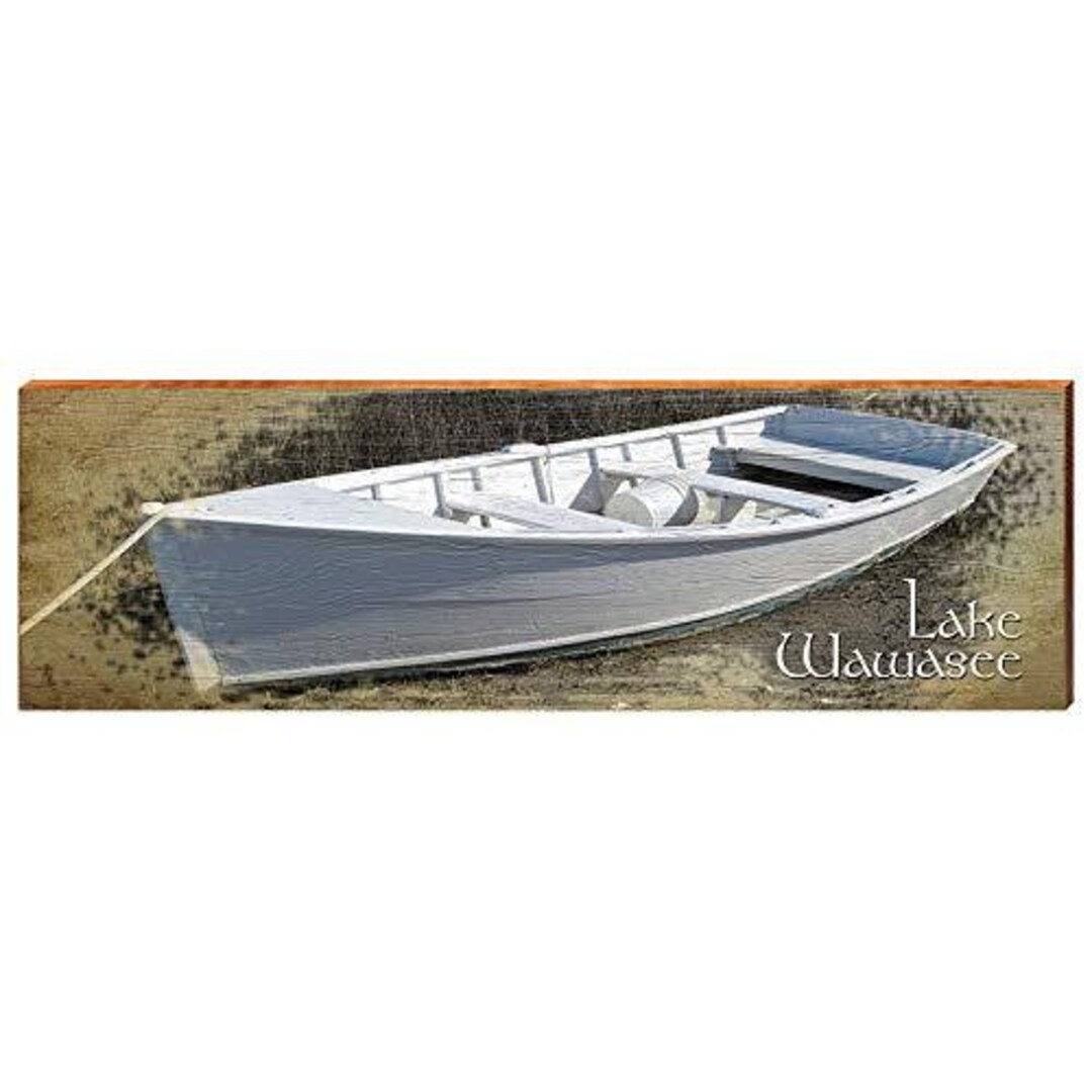Lake Wawasee White Boat Home Decor Art Print on Real Wood Etsy