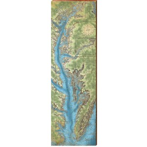 Carte de la baie de Chesapeake | Impression d'art mural sur bois véritable