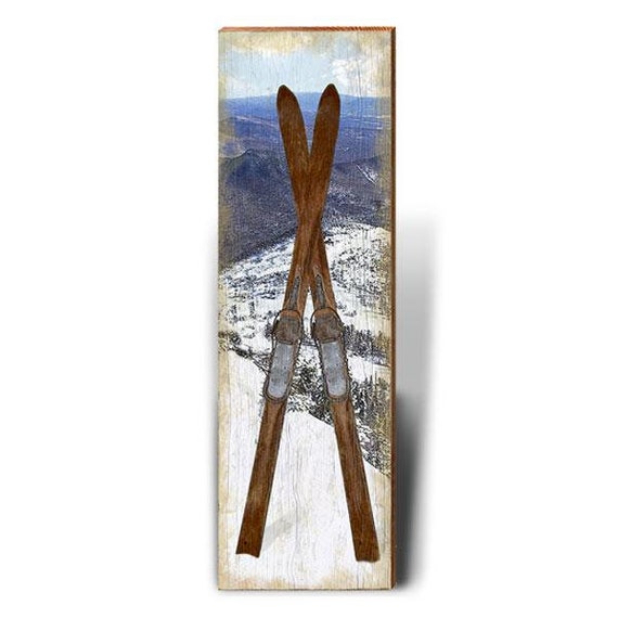 Vintage Skis Wooden Sign Wall Art Print on Real Wood Cabin - Etsy