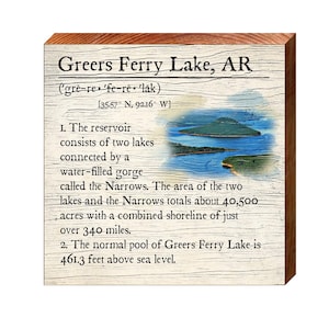 Greers Ferry Lake, Arkansas Definition Wooden Sign | Wall Art Print on Real Wood