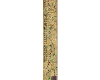 Panneau en bois de carte du sentier des Appalaches | Impression d'art mural sur bois véritable