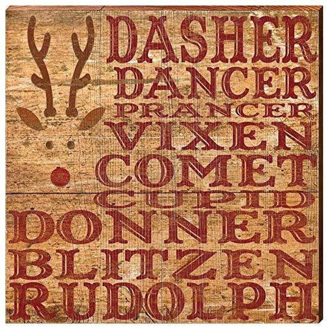 Santa's Reindeer Home Decor Art Print on Real Wood Etsy