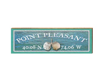 Point Pleasant, New Jersey Seashells Wooden Sign | Wall Art Print on Real Wood