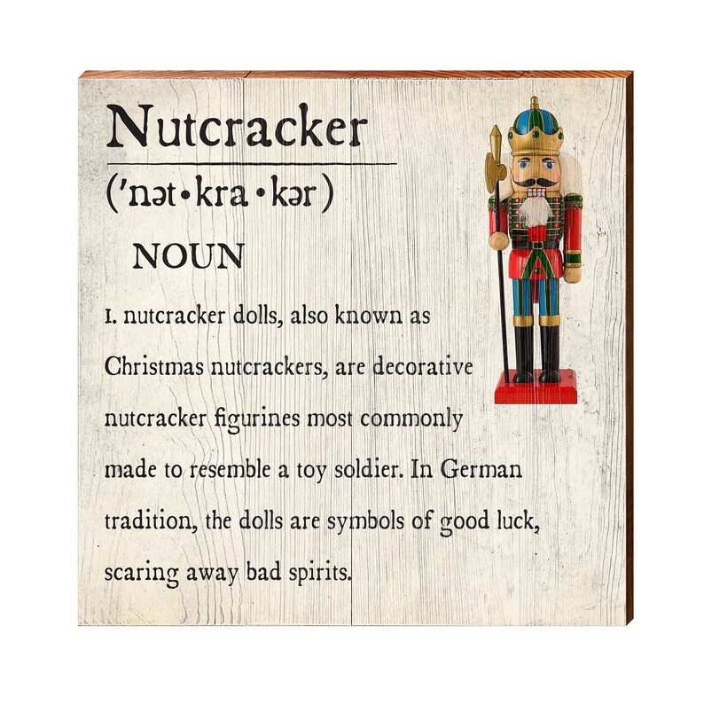 Nutcracker Definition Wooden Sign Wall Art Print on Real Wood Christmas