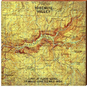 Yosemite Valley, California Mapa topográfico Arte de pared / Impresión de arte de pared en madera real