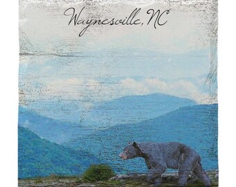 Waynesville, North Carolina Scenic Mountain with Bear Coasters | Drink Coaster Set of 4 | Absorbent Ridged Ceramic with Cork Backing