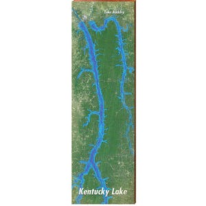 Kentucky Lake e Lake Barkley, Kentucky Satellite Styled Chart / Stampa artistica da parete su vero legno