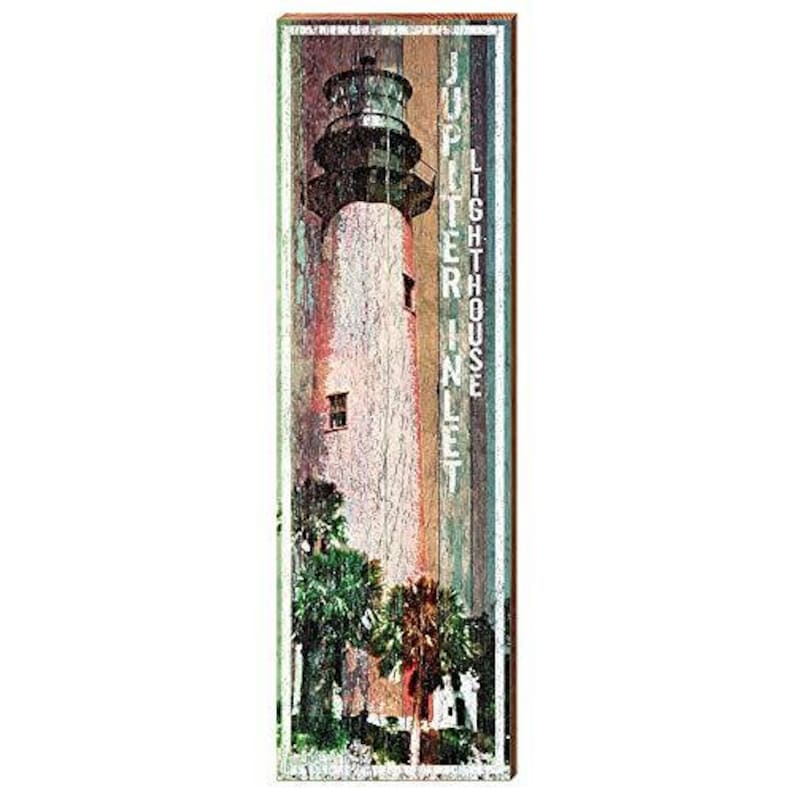 9.5x30 Jupiter Inlet Lighthouse Home Decor Art Print on Real Wood