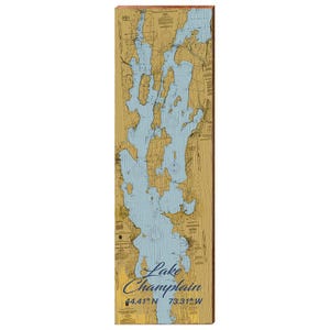 Lake Champlain, Vermont Latitude Longitude Map Wooden Sign | Wall Art Print on Real Wood