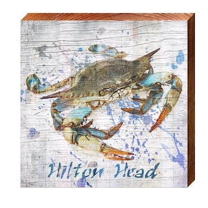 Hilton Head Watercolor Blue Crab | Wall Art Print on Real Wood
