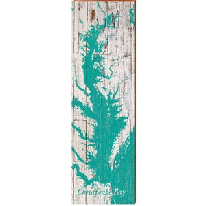 Chesapeake Bay Teal & White Mappa / Stampa artistica da parete su vero legno
