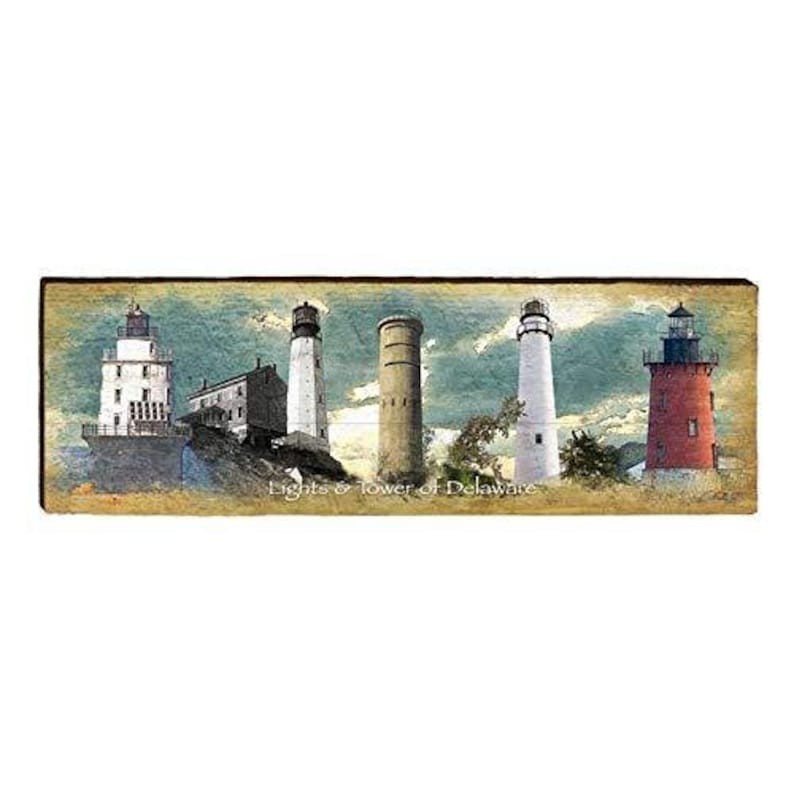 9.5x30 Delaware Lighthouses Home Decor Art Print on Real Wood