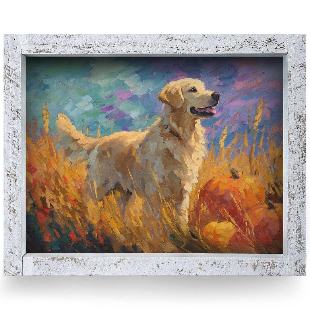 Autumn Glow Golden Retriever | Real Wood Framed Wall Art Print - Etsy