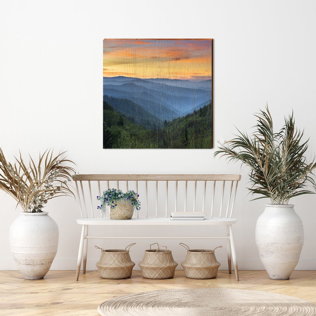 Blue Ridge Mountains Wall Art Print on Real Wood Etsy