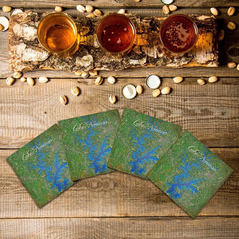 North Carolina Map Drink Coaster Set Lake Norman