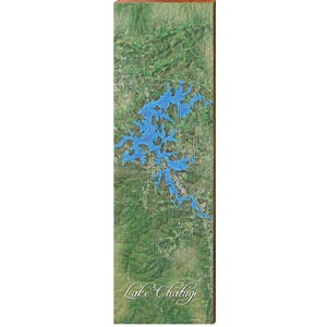 Lake Chatuge, Georgia Karte Holzschild | Wandkunst Druck auf Echtholz | Cabochon Hütte See Haus Wohnkultur