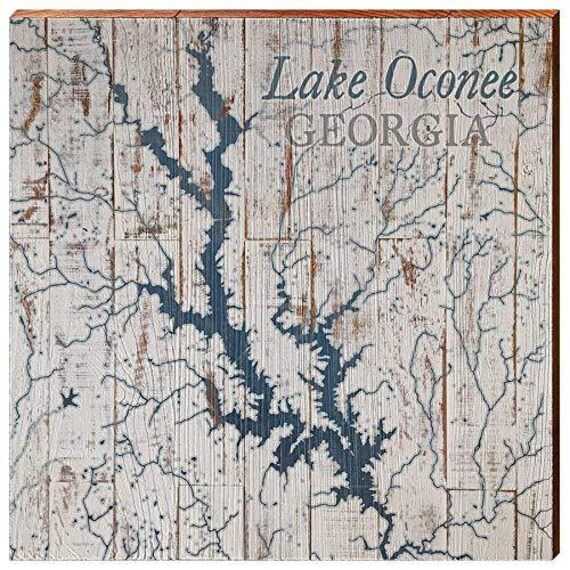 Lake Oconee Map Wooden Sign Wall Art Print on Real Etsy
