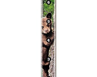 Baby Bear Cub Family Growth Chart Wooden Sign | Wall Art Print on Real Wood