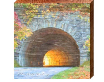 Blue Ridge Parkway Tunnel Sign | Real Art Print on Wood