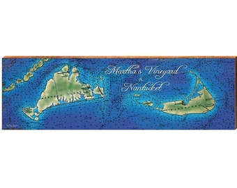 Martha's Vineyard & Nantucket, Massachusetts Map Wooden Sign | Wall Art Print on Real Wood