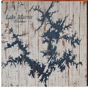 Houten bord Lake Martin, Alabama kaart | Muurkunstdruk op echt hout | Woondecoraties Lake House