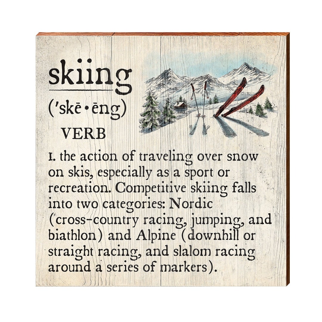 Skiing Definition Wooden Sign Wall Art Print on Real Wood Etsy