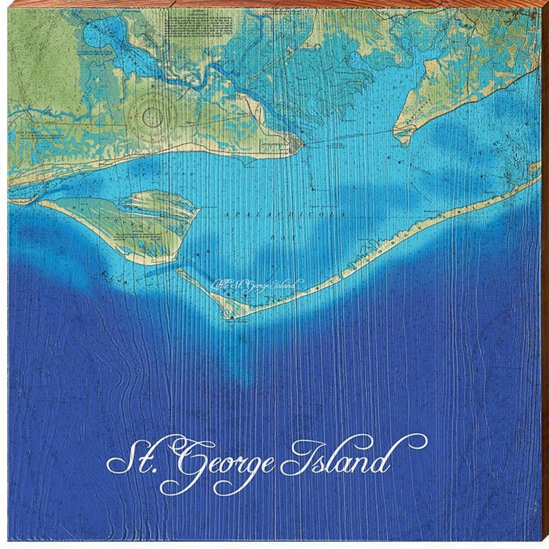 St. George Fl Map St. George Island, Florida Map Wooden Sign | Wall Art Print of Real ...